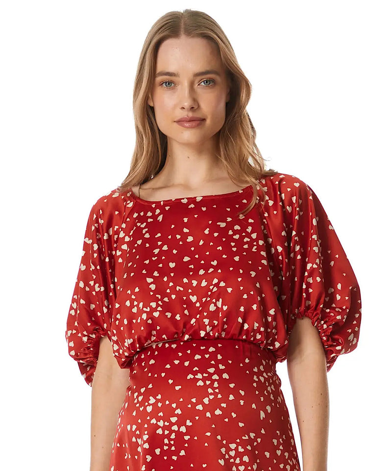 The Mila Heart Balloon Sleeve Top (Red)