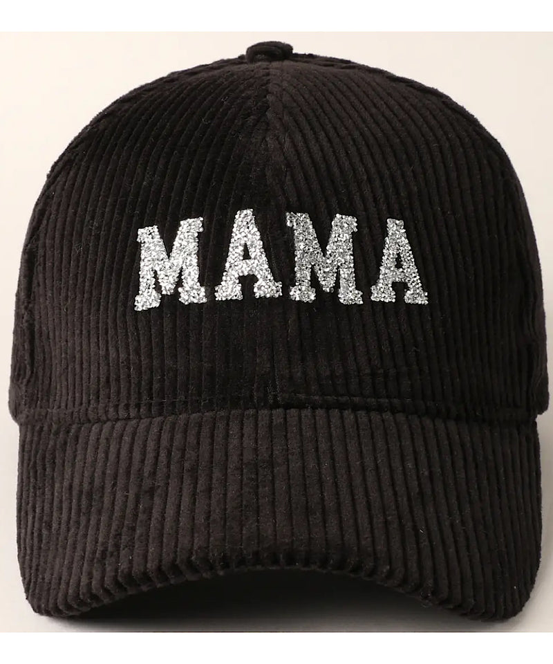 MAMA Rhinestone Corduroy Baseball Cap