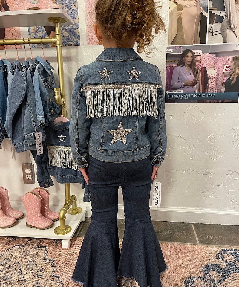 Denim Fringe Sparkle Jacket - Silver