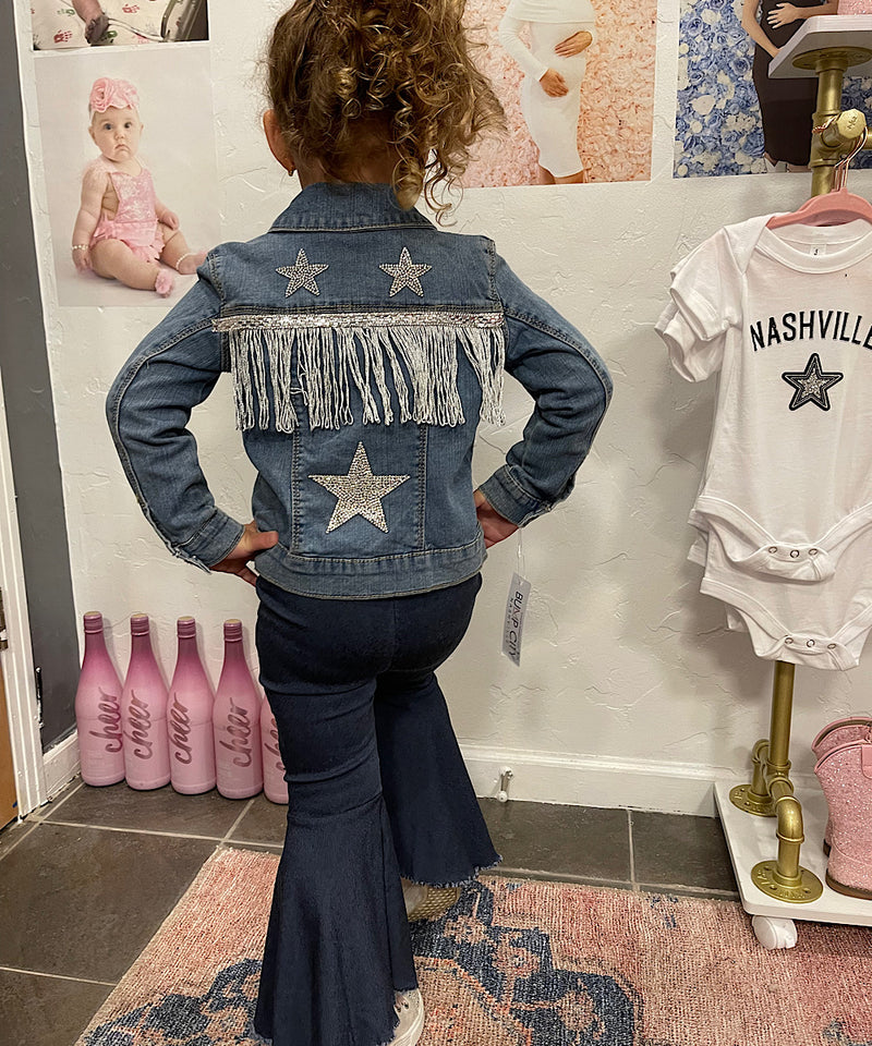 Denim Fringe Sparkle Jacket - Silver