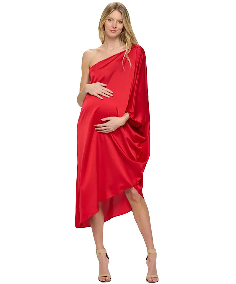 The Allegra Satin One-Shoulder Dress (Red)