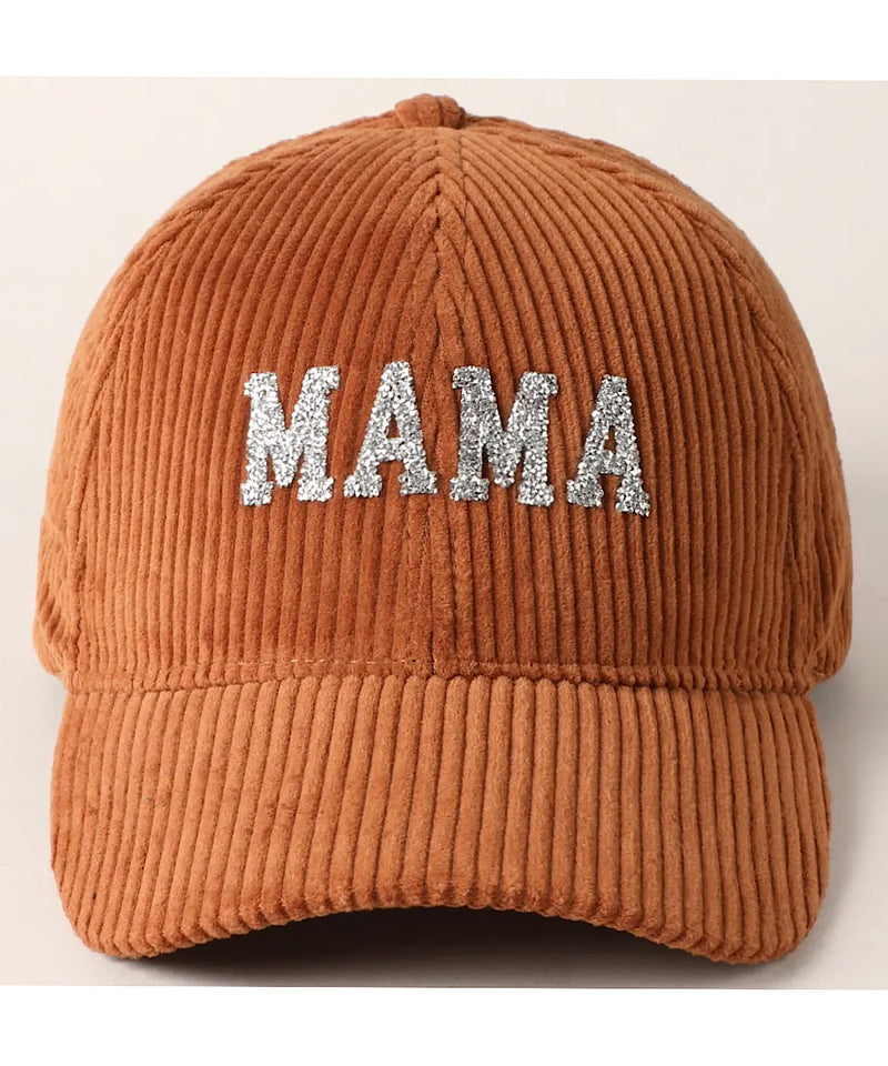 MAMA Rhinestone Corduroy Baseball Cap