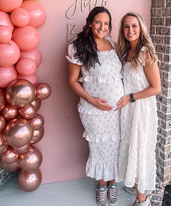 The Layla Smocked Midi Dress (Pink/White)