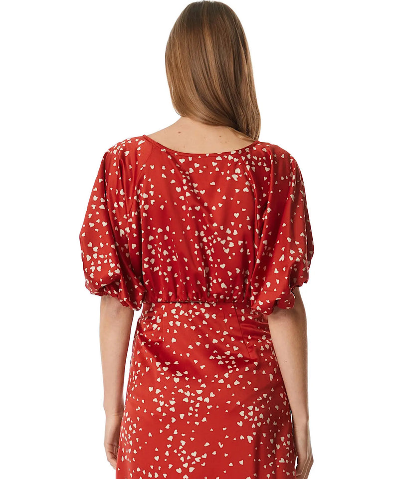 The Mila Heart Balloon Sleeve Top (Red)