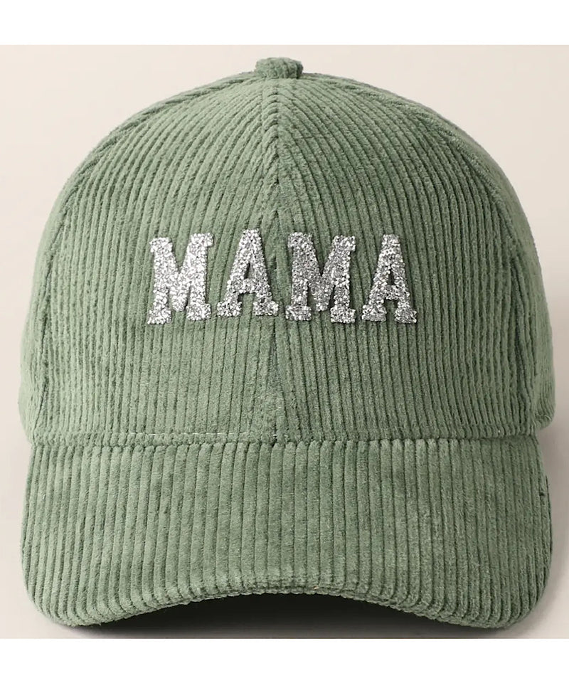 MAMA Rhinestone Corduroy Baseball Cap