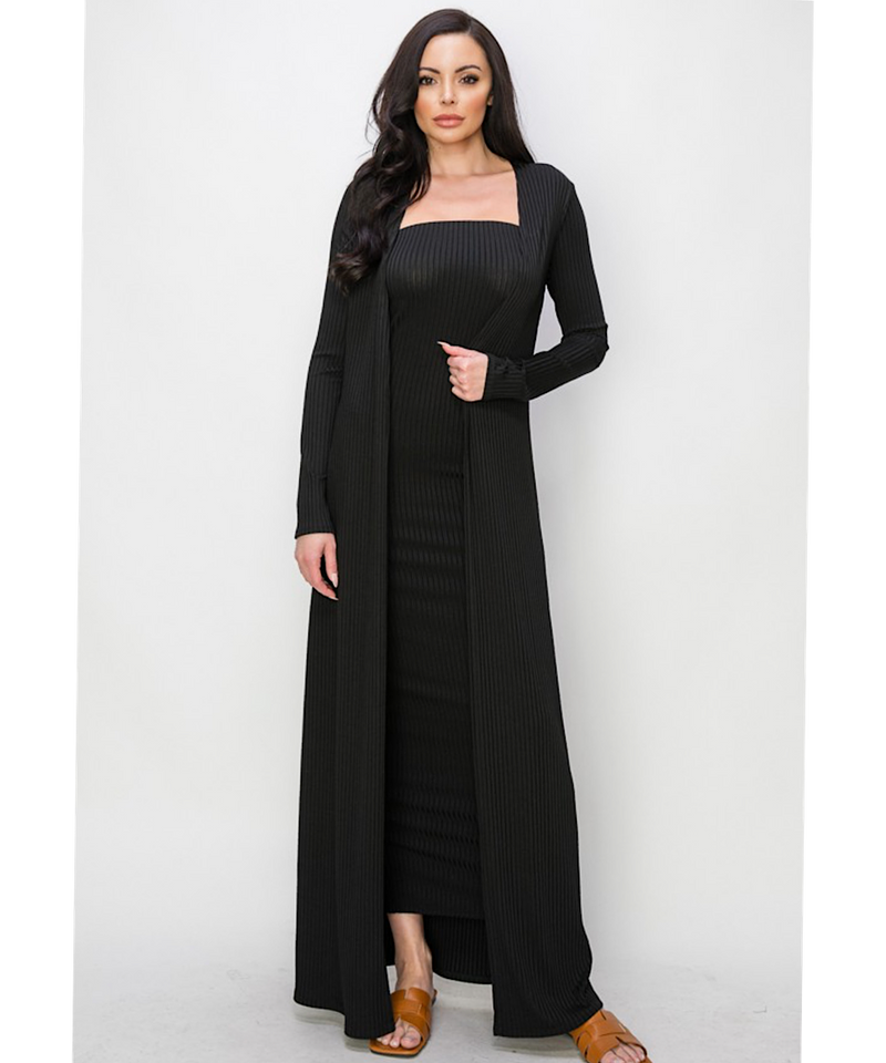 The Bodycon Dress & Duster Set (Black)