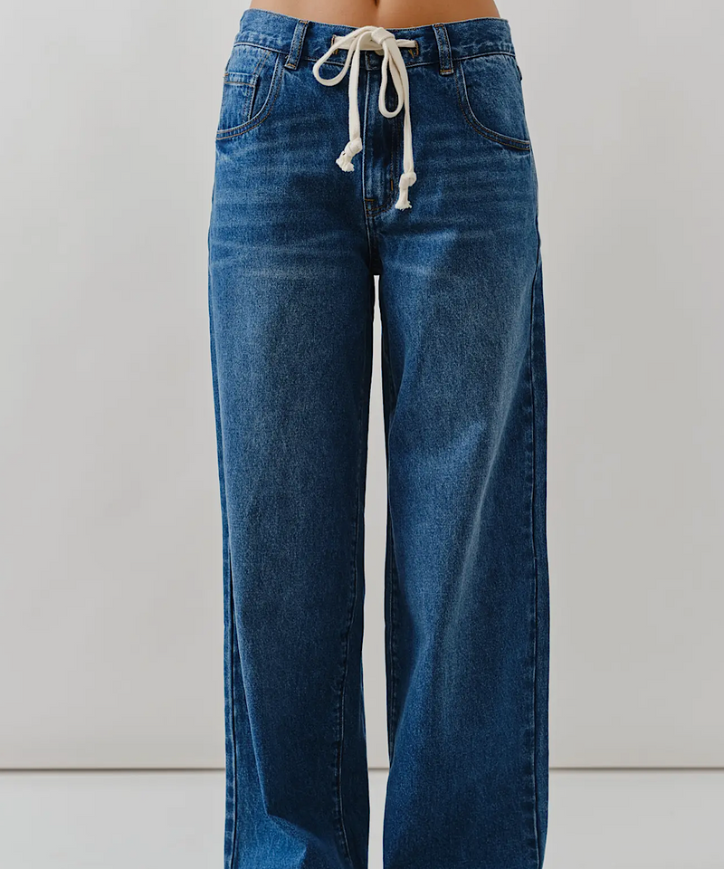 The Drawstring Waist Bottom Fly Straight Jeans