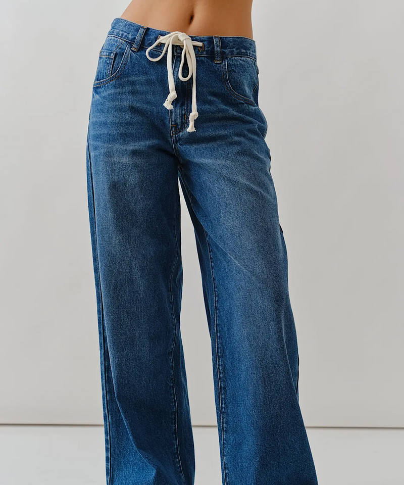 The Drawstring Waist Bottom Fly Straight Jeans
