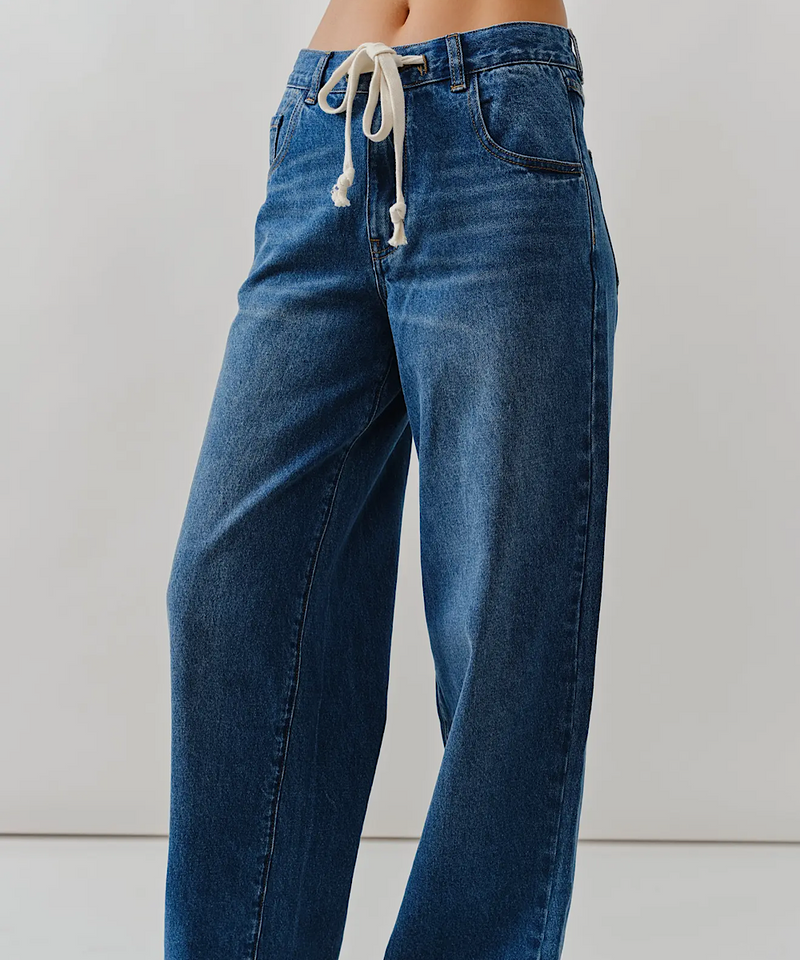 The Drawstring Waist Bottom Fly Straight Jeans