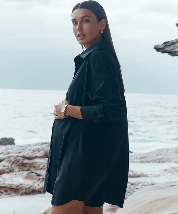 The Cotton Poplin Shirtdress (Black)