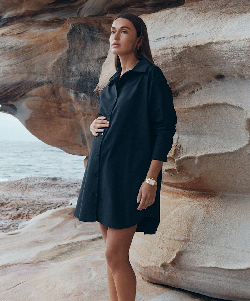 The Cotton Poplin Shirtdress (Black)