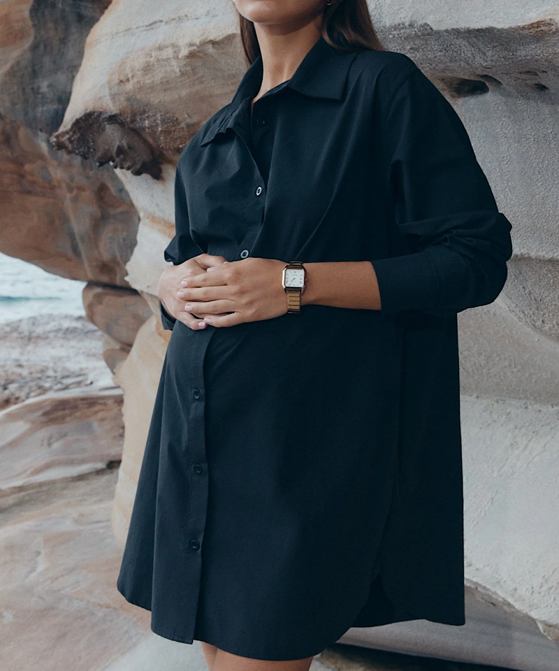 The Cotton Poplin Shirtdress (Black)