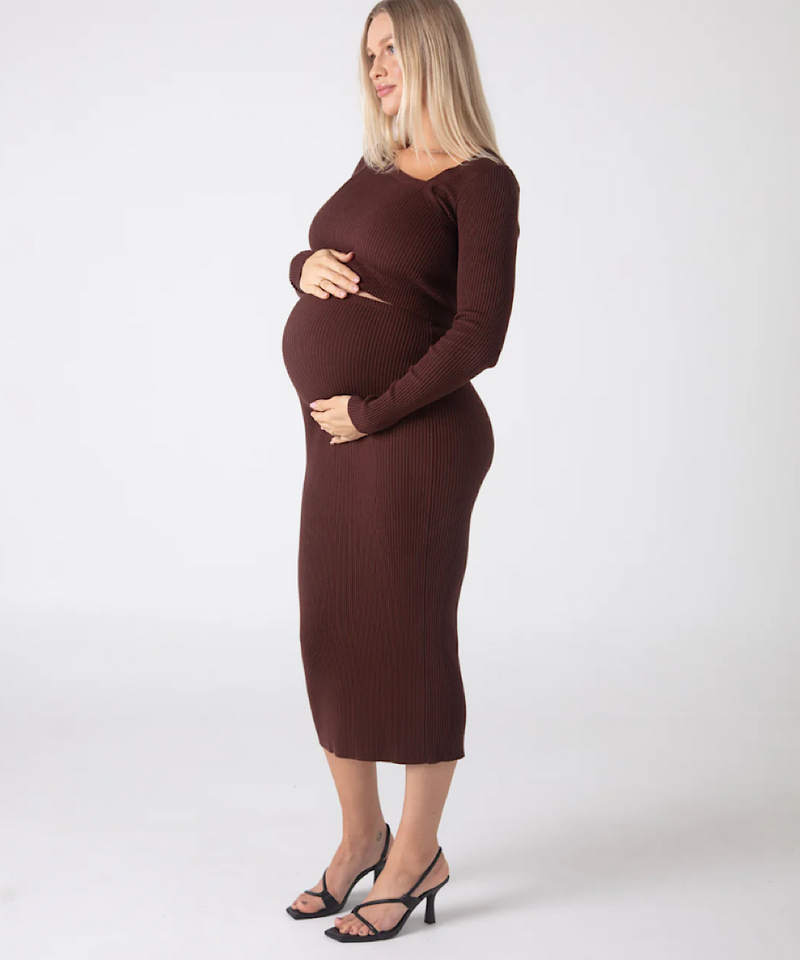 Luxe Knit Set (Espresso): Midi Skirt