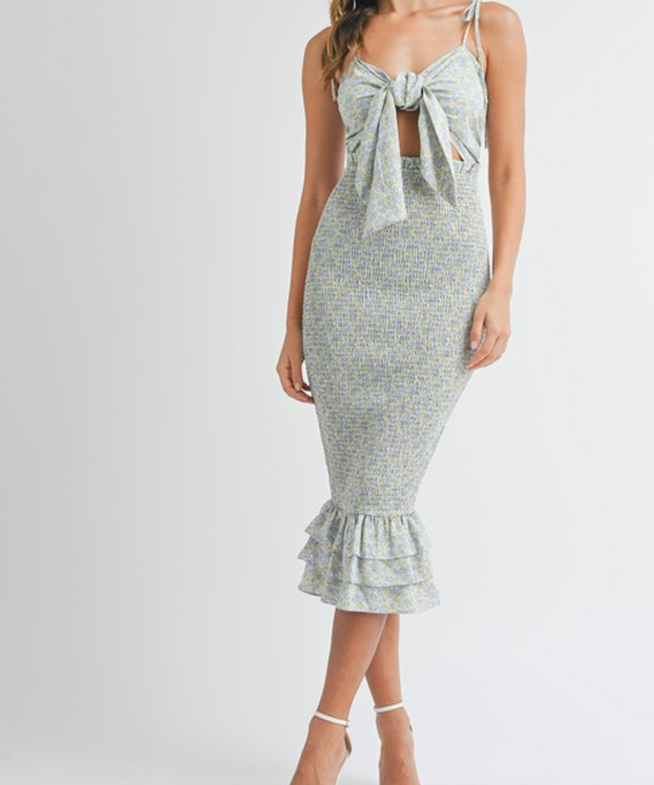 The Frida Smocked Bow Dress (Blue)