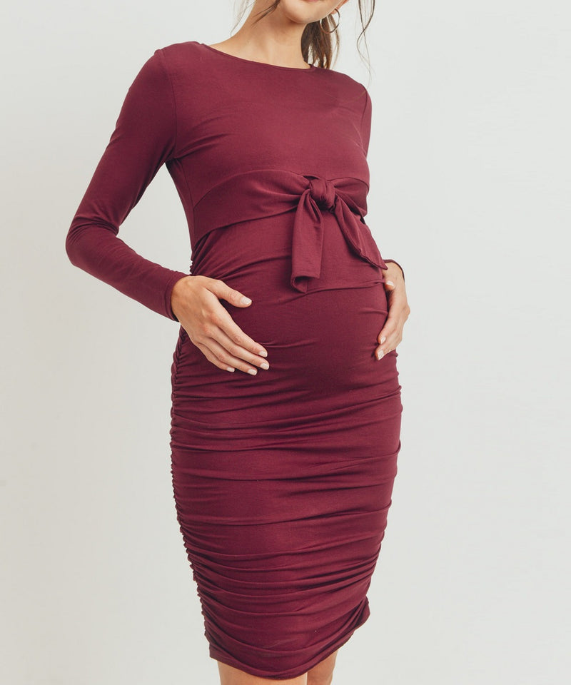 The Addison Maternity & Nursing Dress (Burgundy)