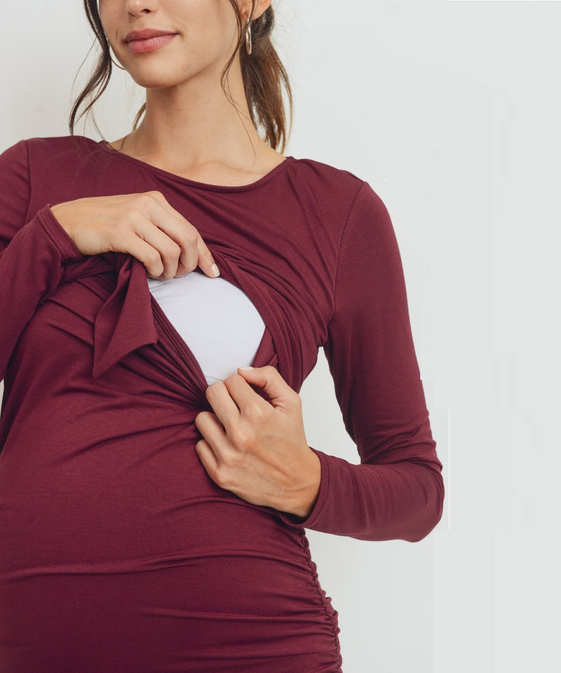 The Addison Maternity & Nursing Dress (Burgundy)