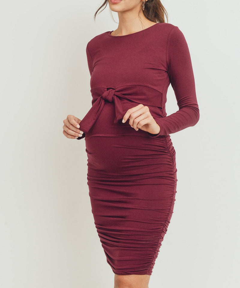 The Addison Maternity & Nursing Dress (Burgundy)