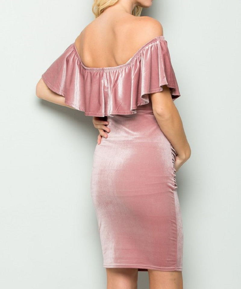The Annalise Velvet Bodycon Dress (Pink)