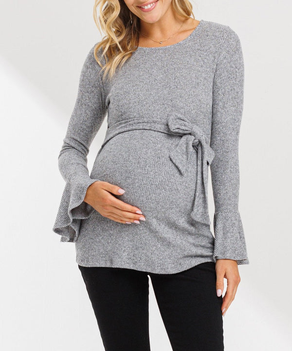 The Avery Bell Sleeve Top (Heather Grey)