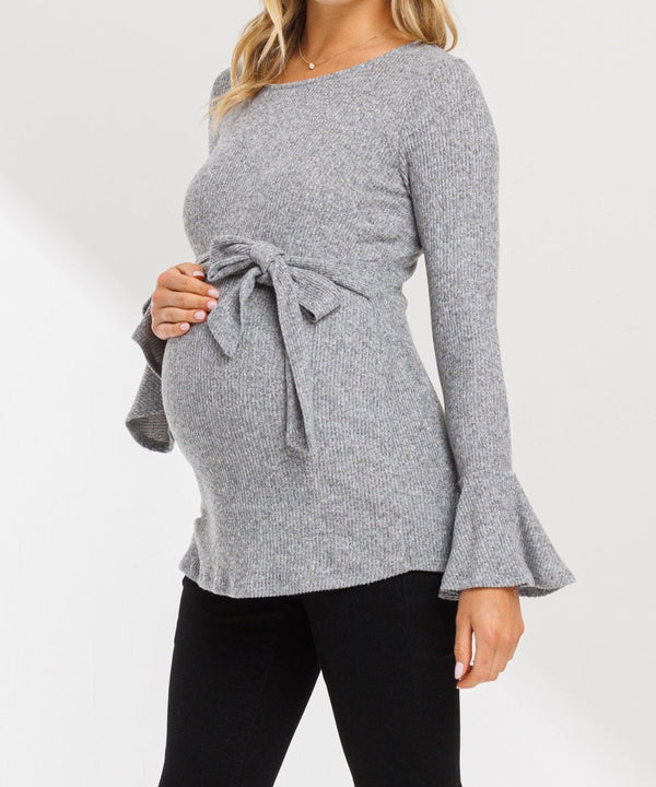 The Avery Bell Sleeve Top (Heather Grey)