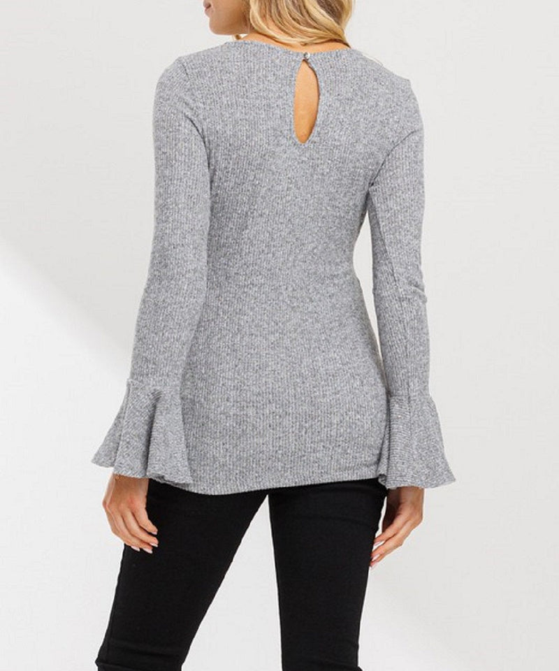 The Avery Bell Sleeve Top (Heather Grey)