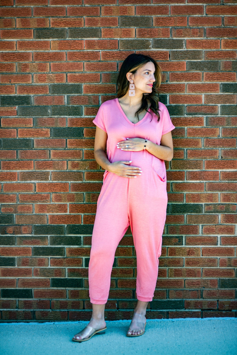 The Gia Maternity Jumpsuit (Coral)