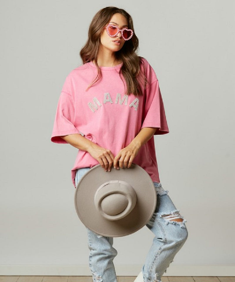 The Mama Rhinestone Oversized Tee (Pink)