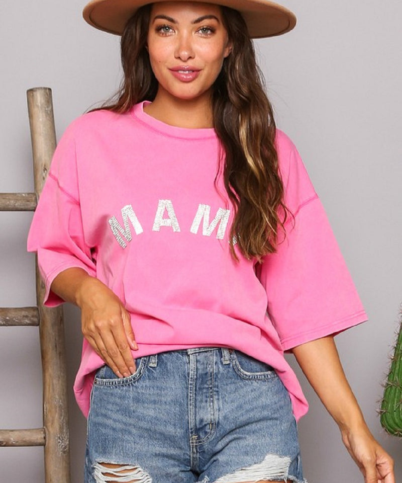 The Mama Rhinestone Oversized Tee (Pink)