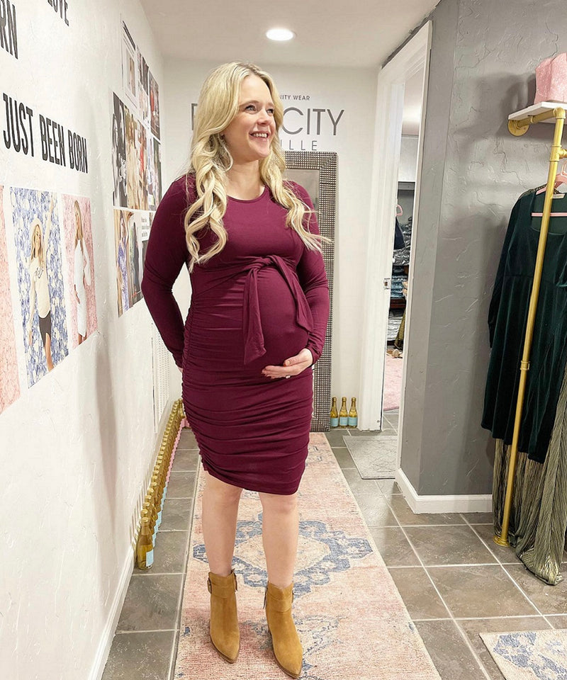 The Addison Maternity & Nursing Dress (Burgundy)