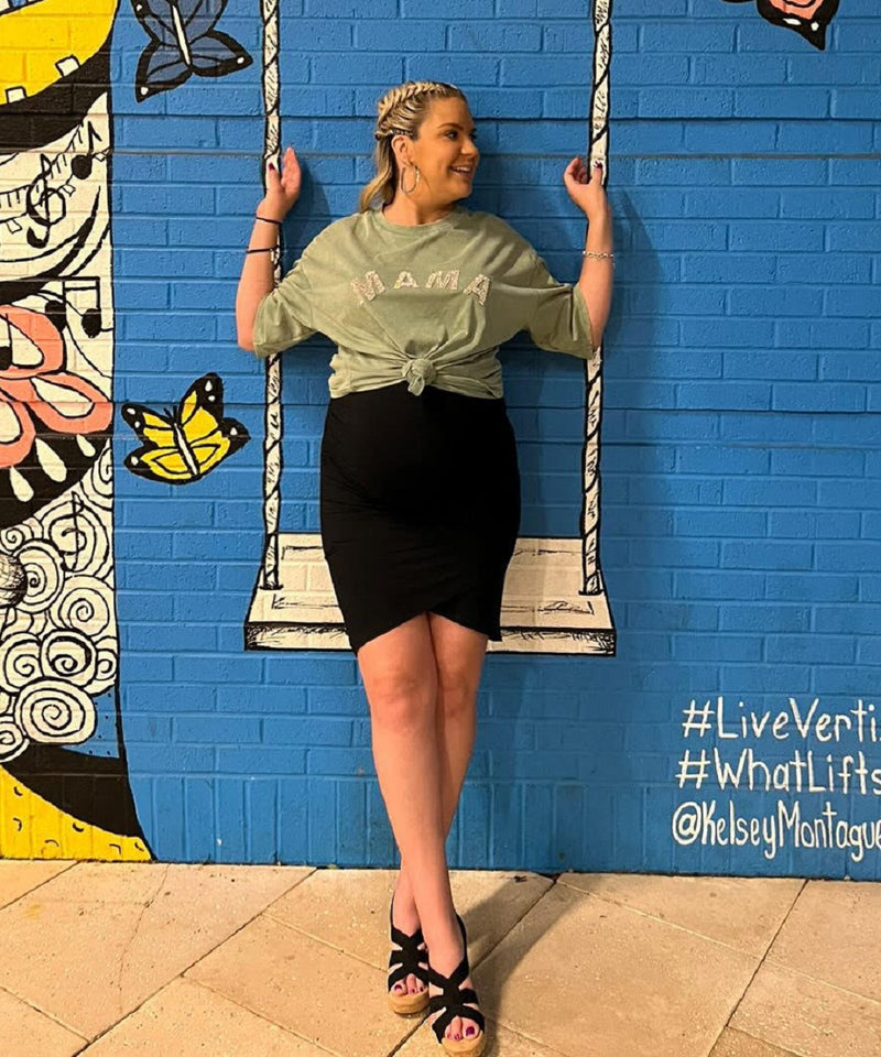 MAMA Rhinestone Oversized Tee (Sage)