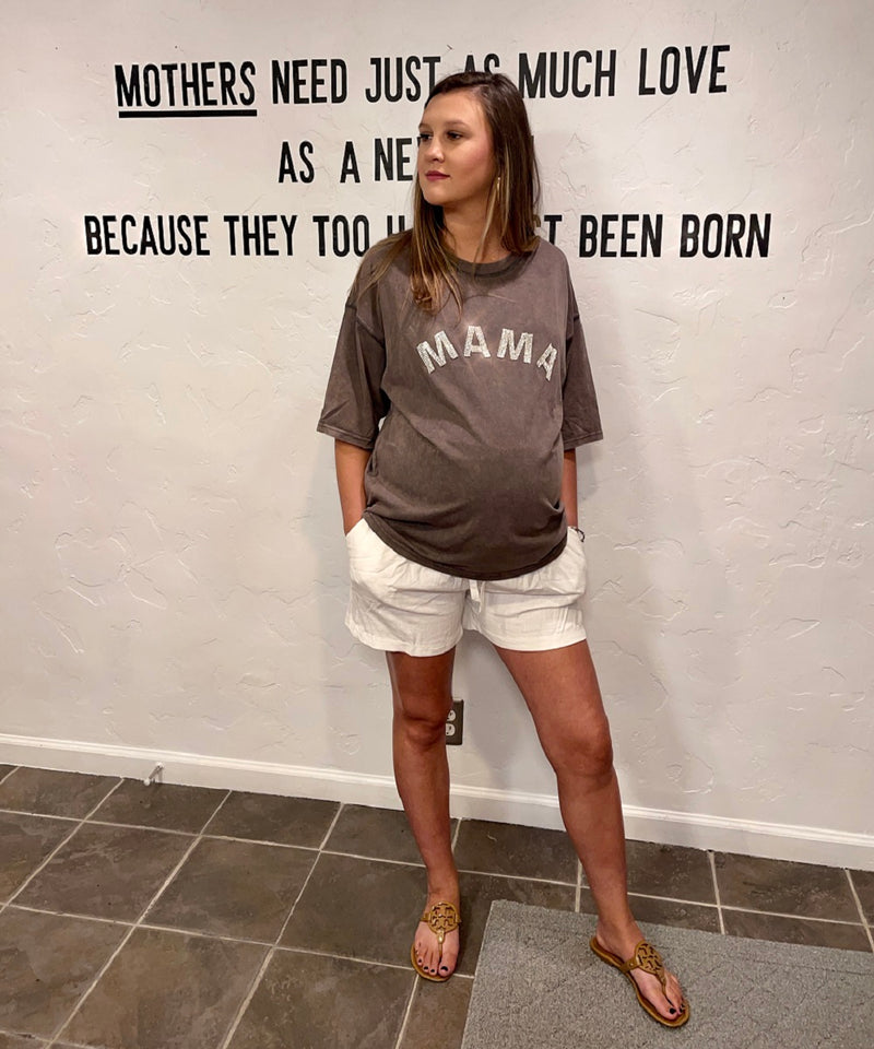 MAMA Rhinestone Oversized Tee (Sage)