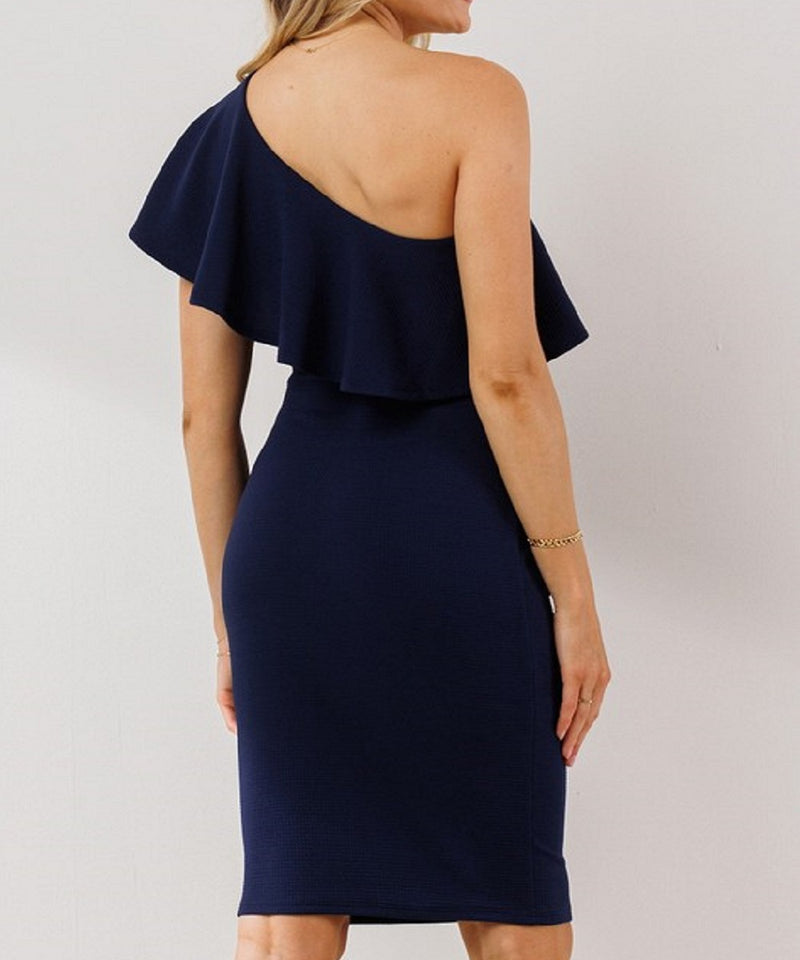 The Stella One-Shoulder Dress (Navy)